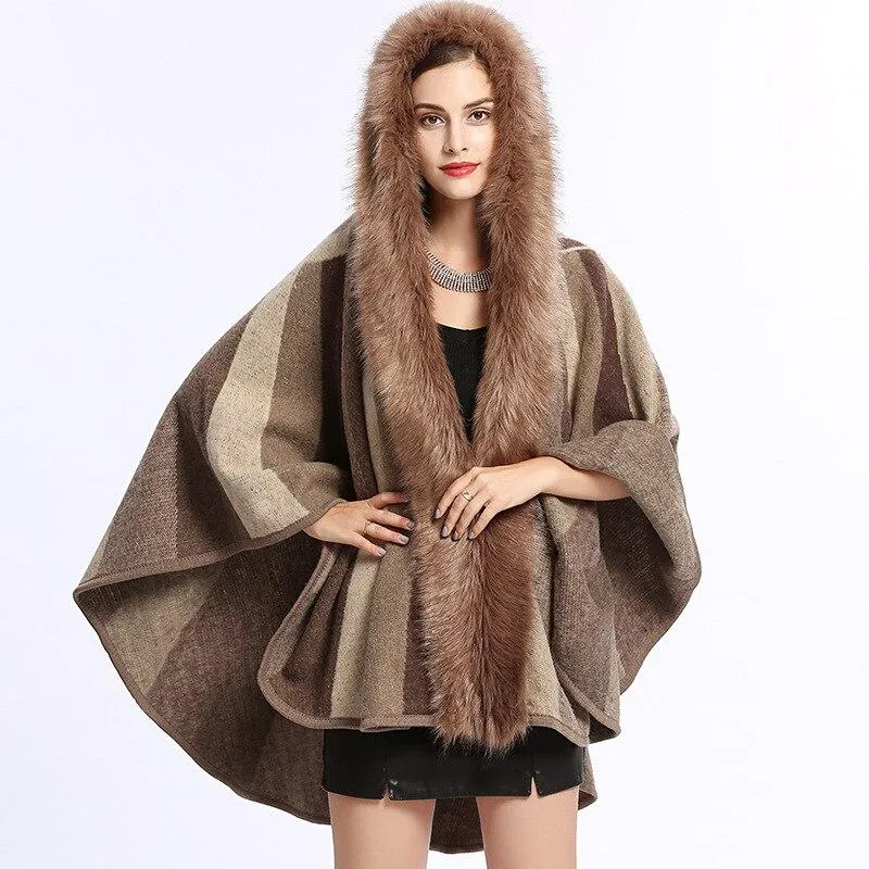 Poncho Femme Capuche Fourrure – Image 4